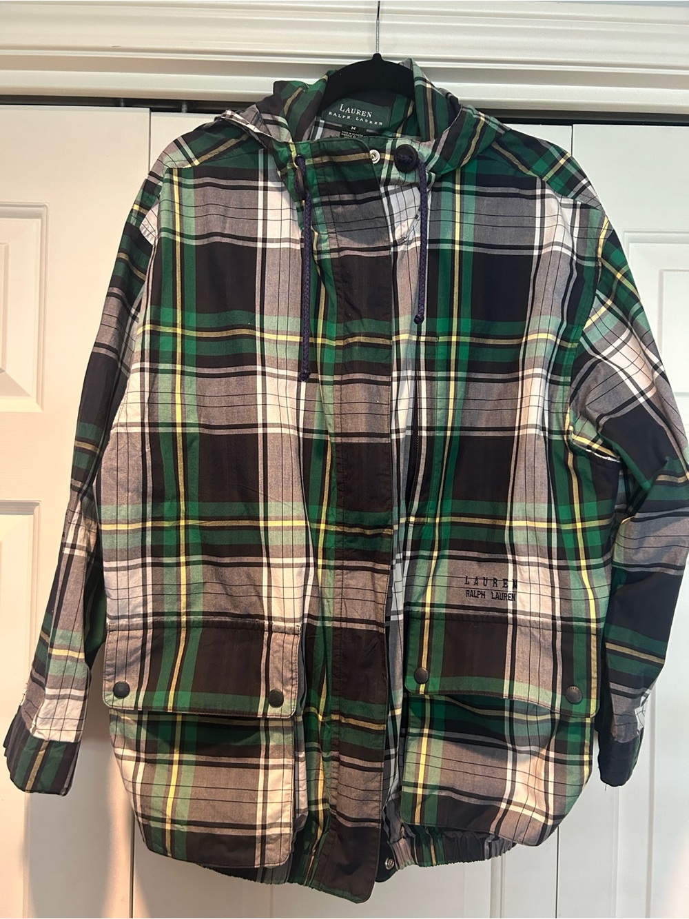 Lauren Ralph Lauren Green Plaid Hooded Raincoat Jacket